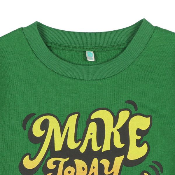 日本西松屋 - 裏毛圓領印花長袖上衣-Make today great-黑