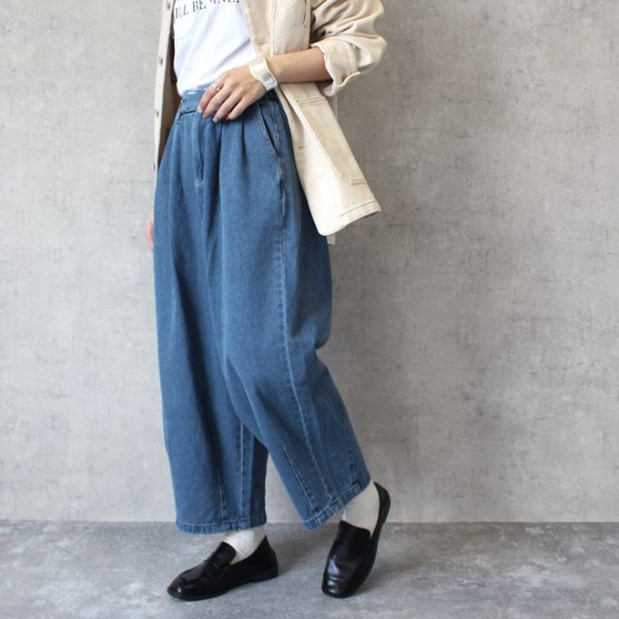 日本女裝代購 - [熱銷款] 超藏肉休閒錐形美腿褲-丹寧-淺藍