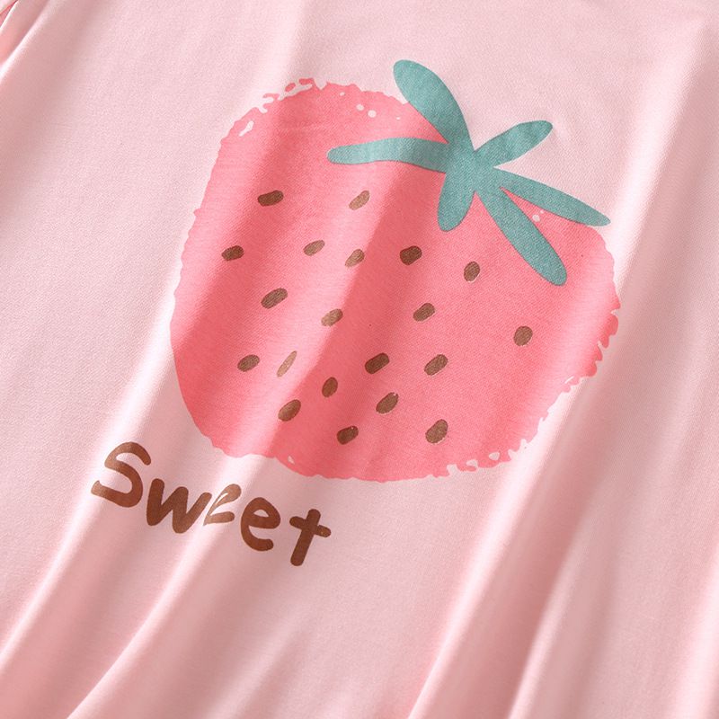 MAMDADKIDS - 短袖連身睡裙/家居服-滿版草莓-粉色