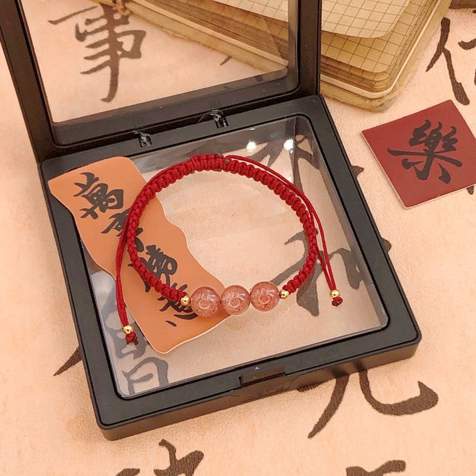 天然草莓晶新年開運手工編織紅手繩 新年開運紅手鏈
