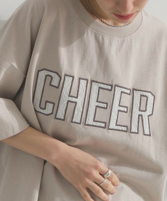 日本 le colis - 天竺棉蕾絲CHEER落肩短袖上衣-白