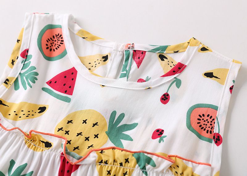 甜美荷葉邊背心洋裝-滿滿水果-白色