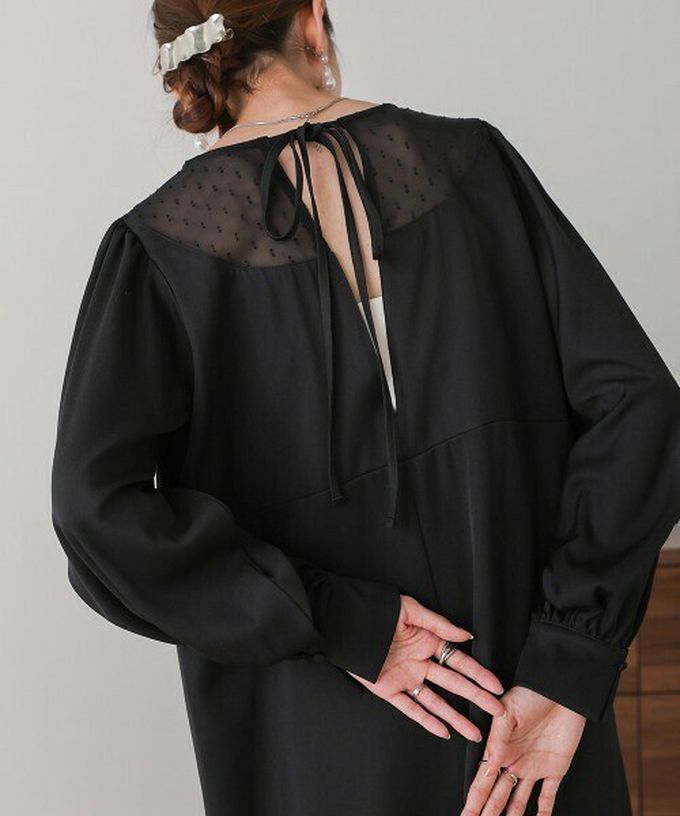 日本 Bab - 優雅蕾絲拼接背綁帶長袖洋裝-黑