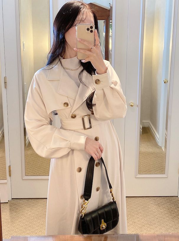 日本 GRL - 春日陽光綁帶長版風衣-卡其