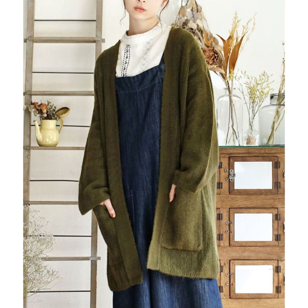 日本 zootie - 柔軟針織開襟雙口袋長版外套-墨綠