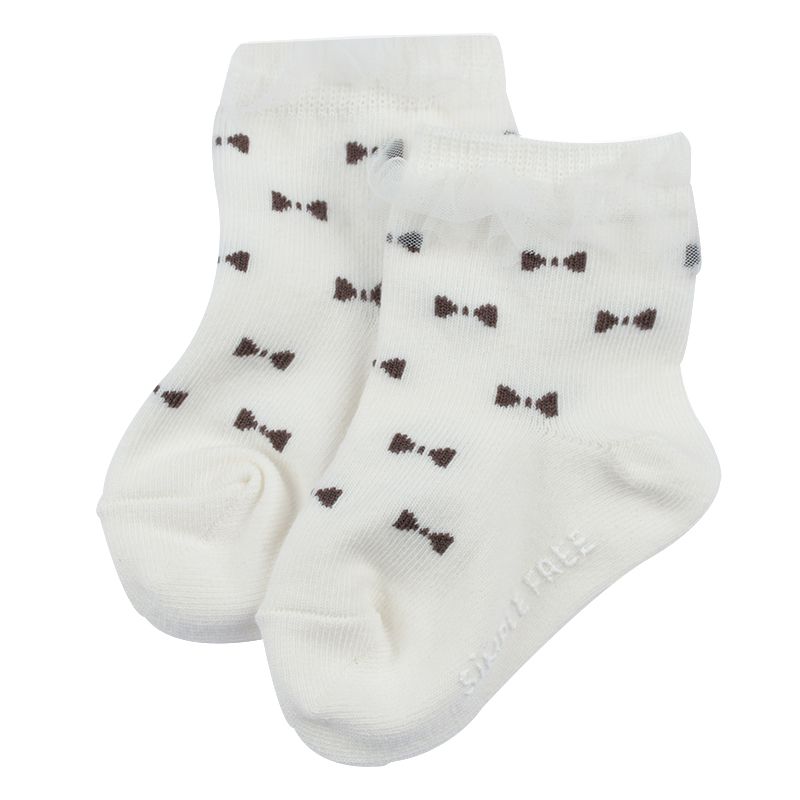 akachan honpo - 中筒襪-蝴蝶結蕾絲-米白色