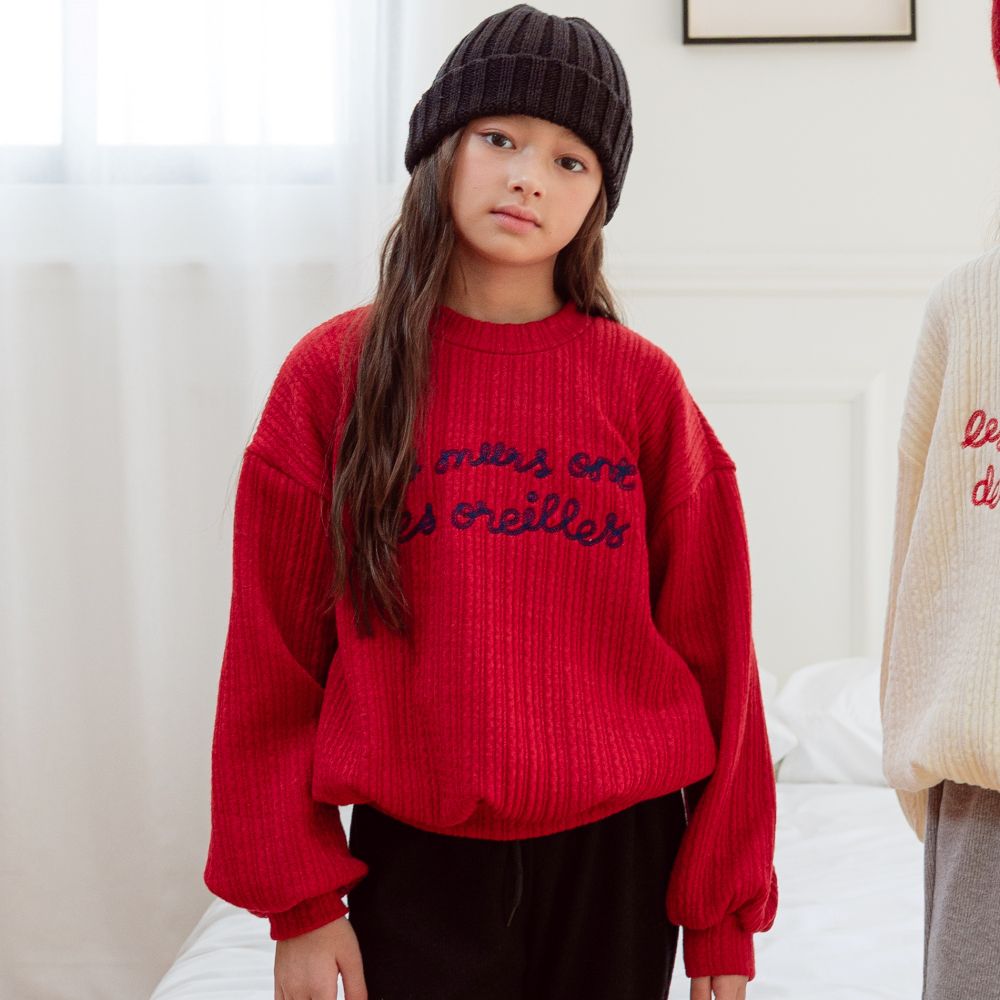 sm2 刺繡文字長袖針織上衣-紅