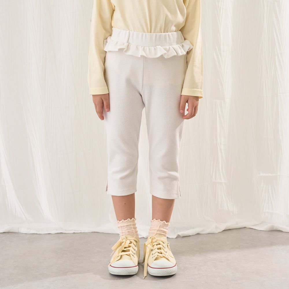 腰間QQ荷葉百搭好動七分褲-象牙白
