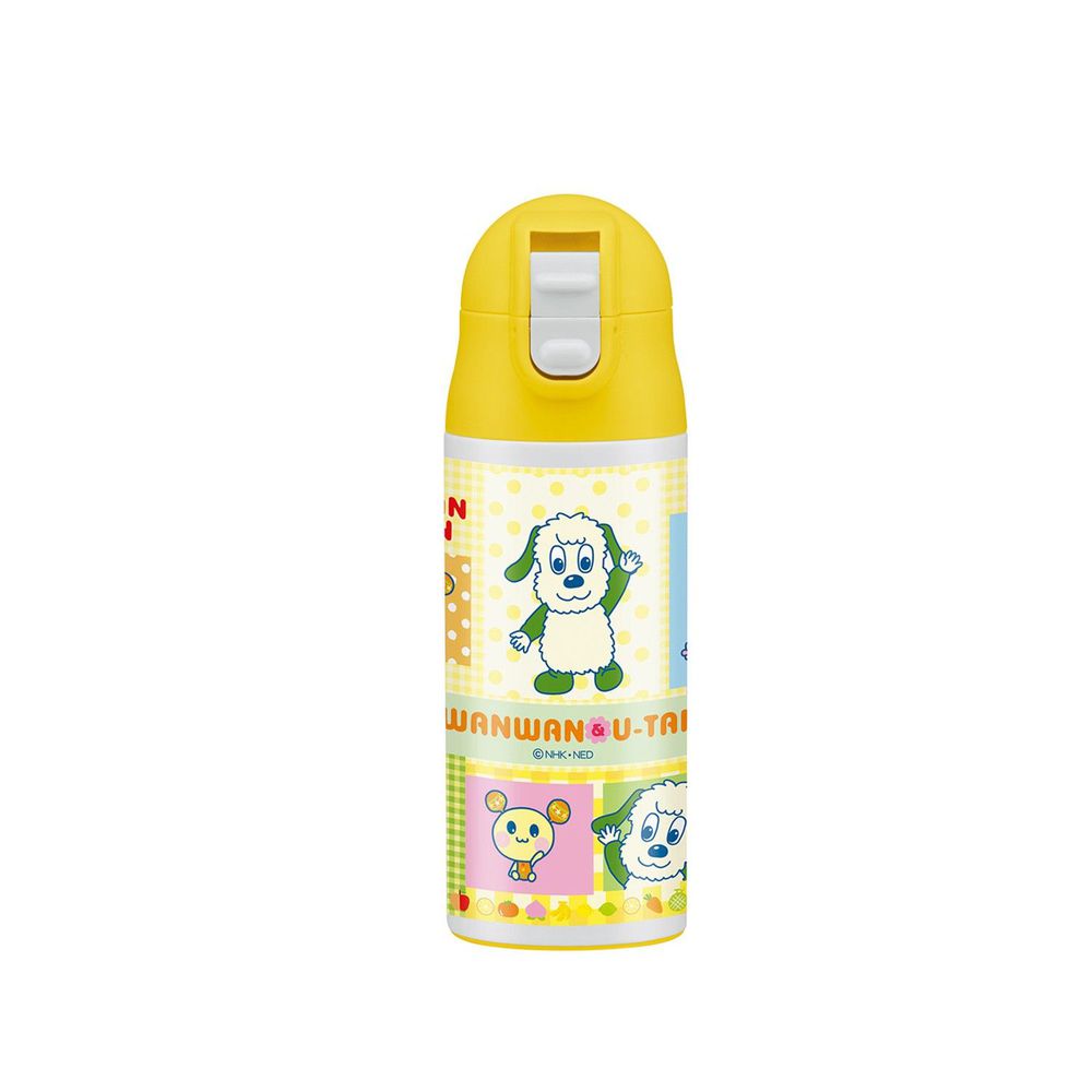 日本 SKATER - 超輕量不銹鋼保冷吸管水壺 (附吸管)兒童水壺-黃色可愛小狗-360ml