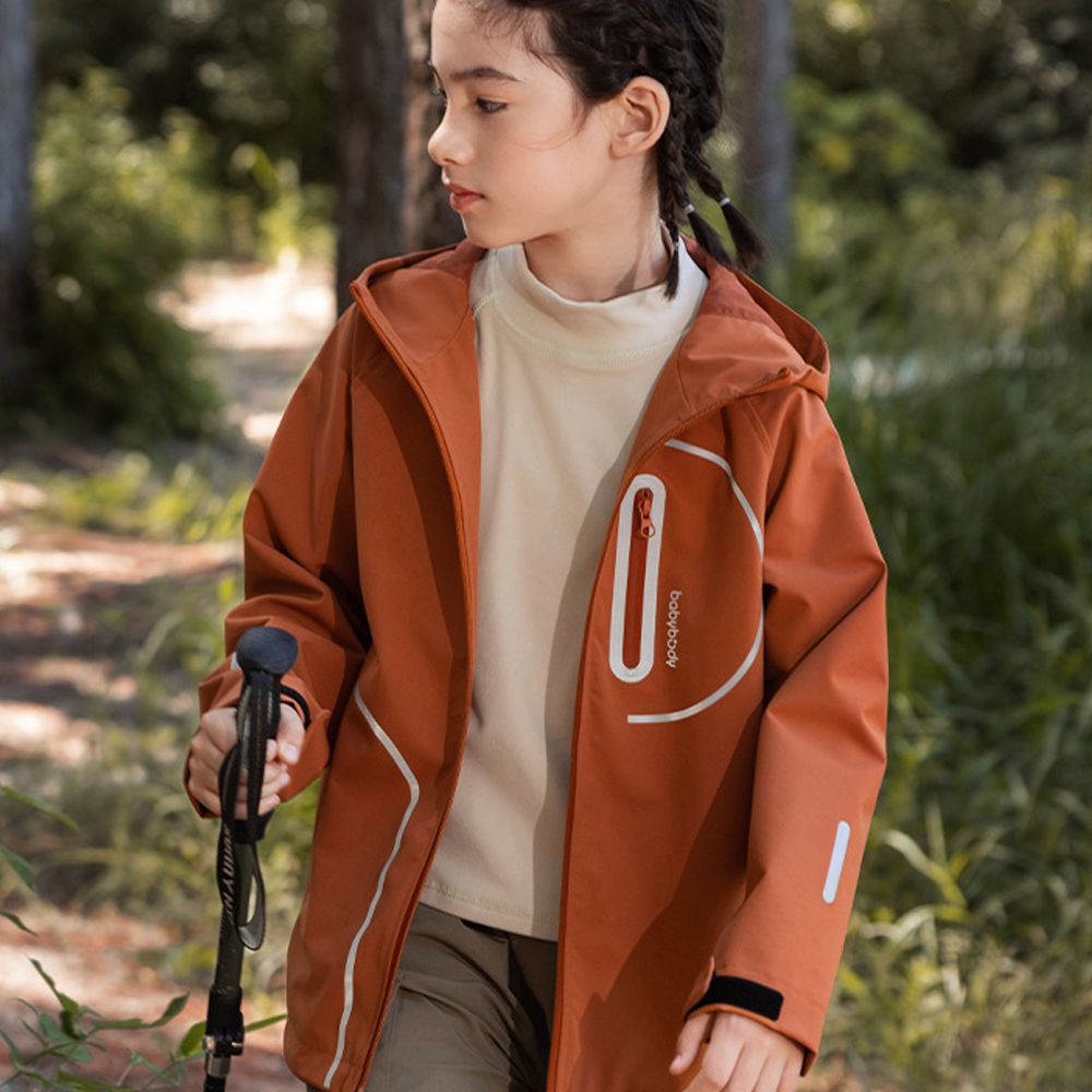 4級防水耐磨防風連帽款衝鋒外套-安全反光條-橘棕色