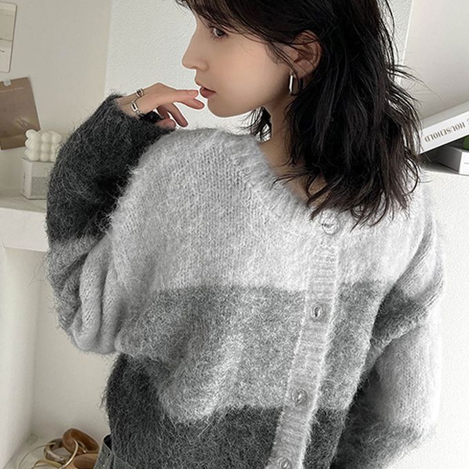 日本 Classical Elf - mily bilet 漸層毛海2way短版開襟衫-米杏色系