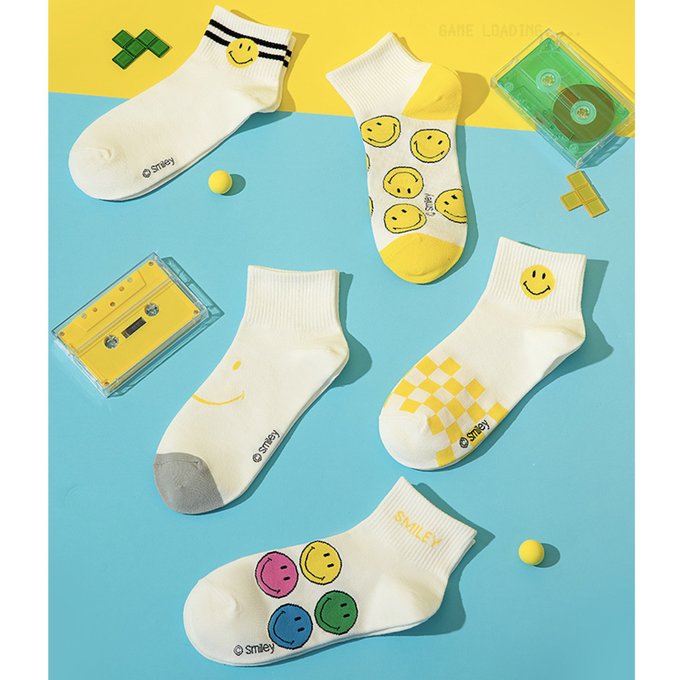 love, charlotte - Smiley 笑臉聯名款短筒棉襪 (XXL (腳長22~24cm))-5 雙一組