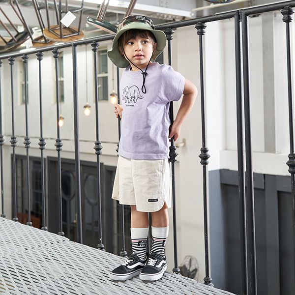 日本 b-ROOM - 100％棉 恐龍印花短袖上衣-劍龍-可可棕