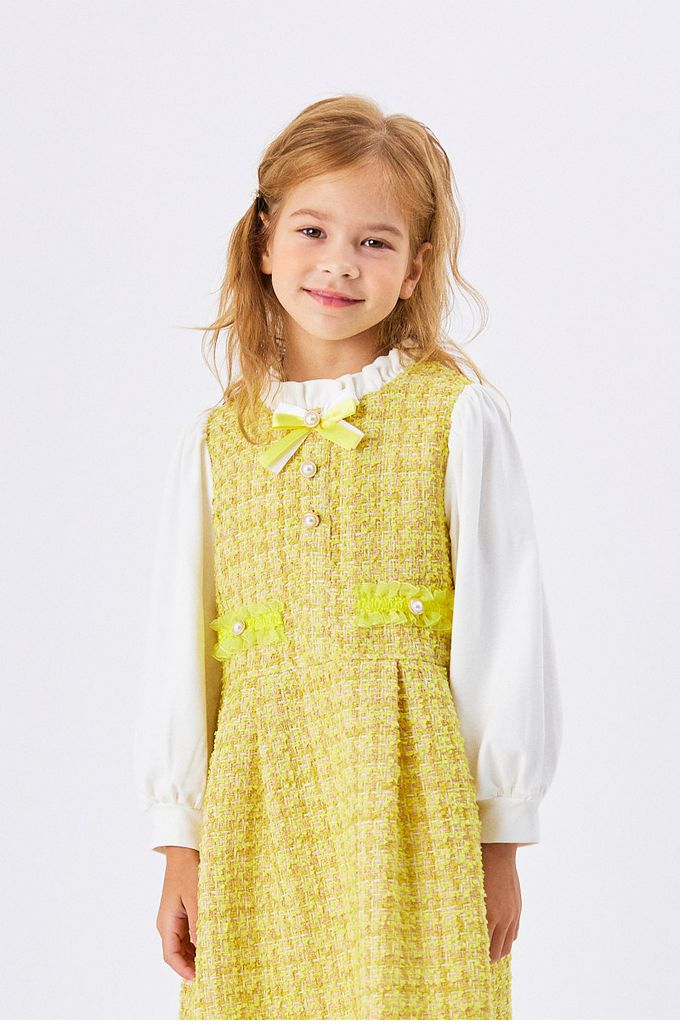 韓國 OZKIZ - (附包包)編織拼接感連身洋裝-黃