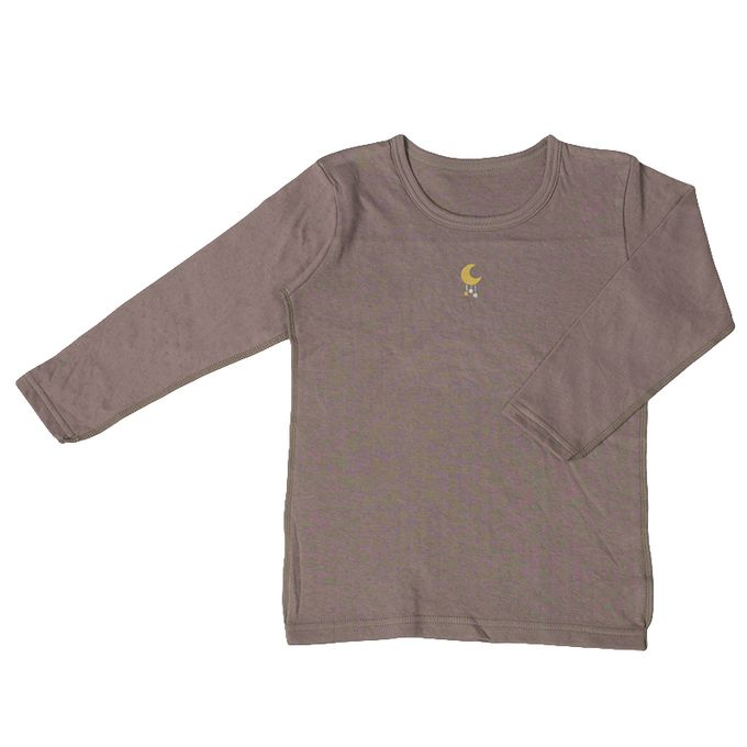 akachan honpo - 長袖圓領上衣2件組-蓬鬆棉 星星&星月-灰色