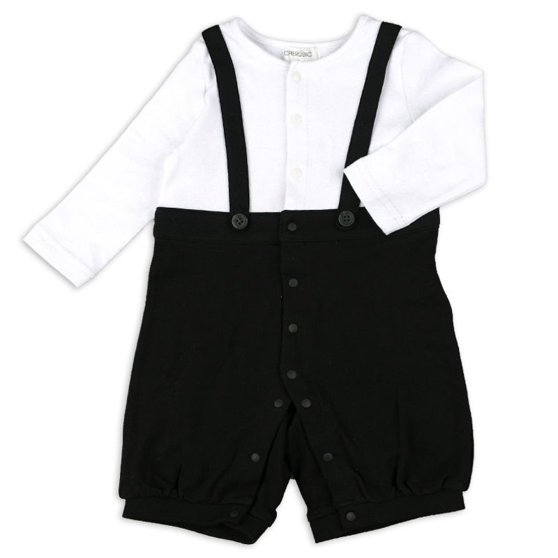 akachan honpo - 分腳連身衣&圍兜-黑色