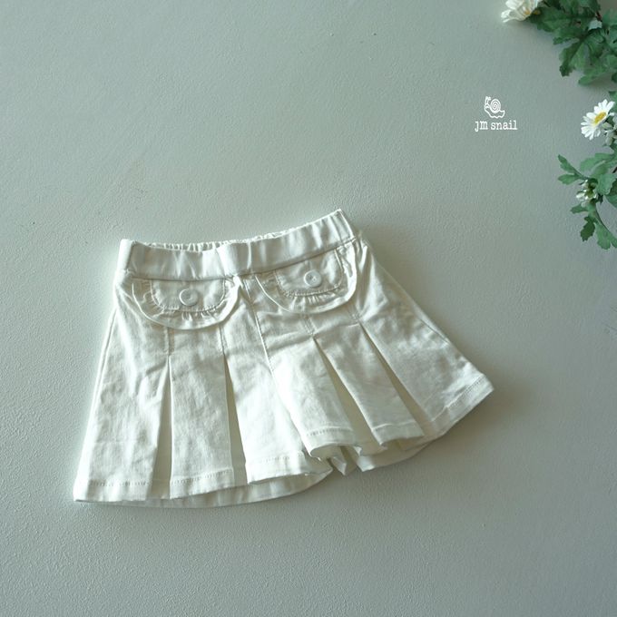 韓國 Jmsnail - 鬆緊腰少女感口袋百摺褲裙-細條紋