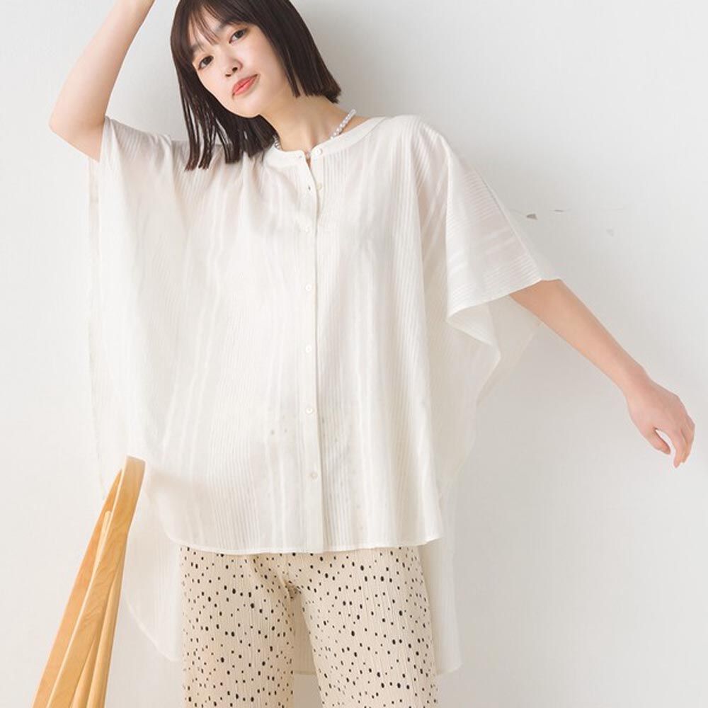 日本 OMNES - 100%印度棉 大寬袖清爽襯衫-白