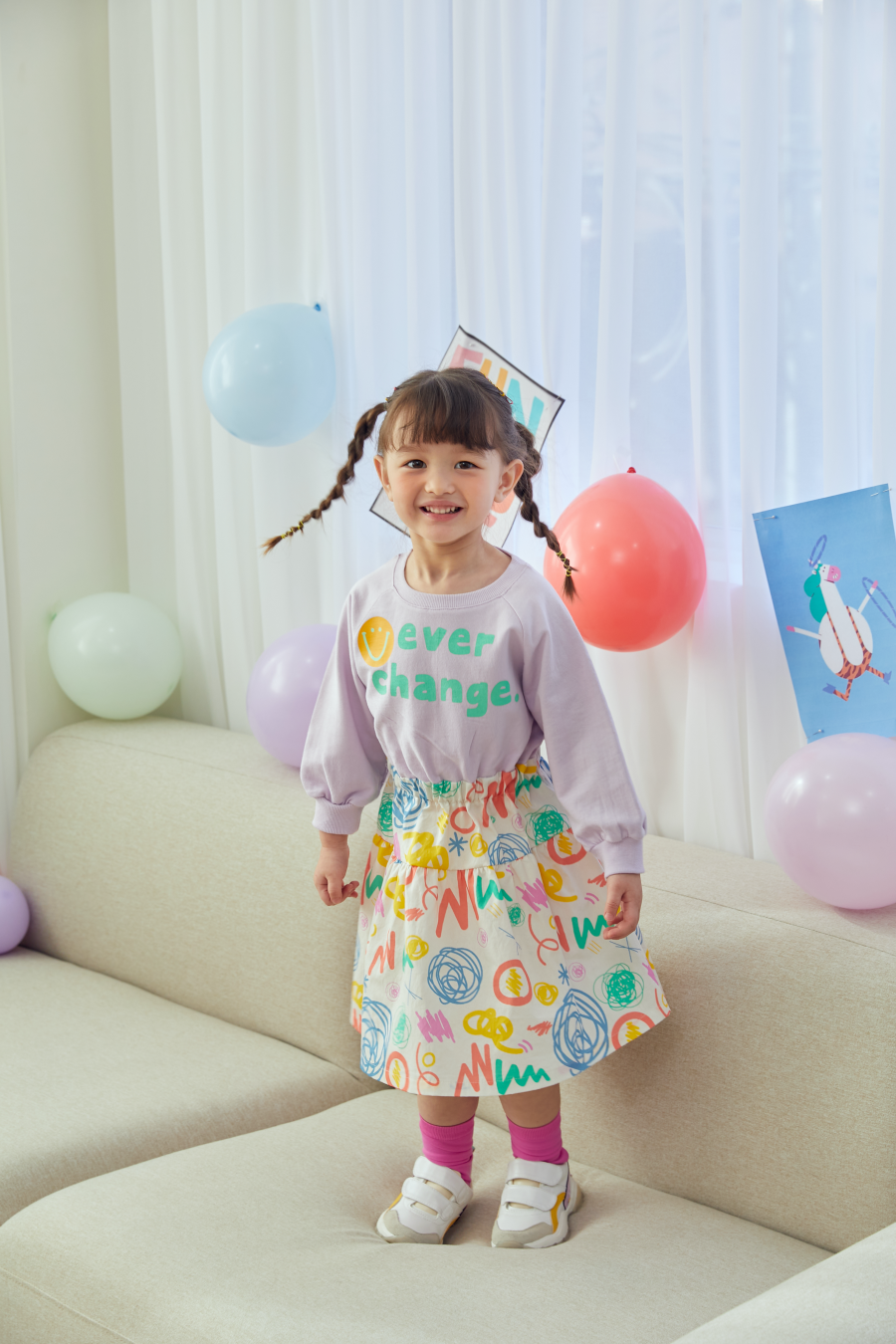 韓國 MINIATURE - 彩虹雛菊拼接縮腰洋裝-紫