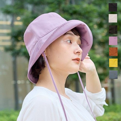 日本女裝代購 - 可折疊 抗UV防潑水綁帶遮陽帽-檸檬黃 (F(頭圍58cm))