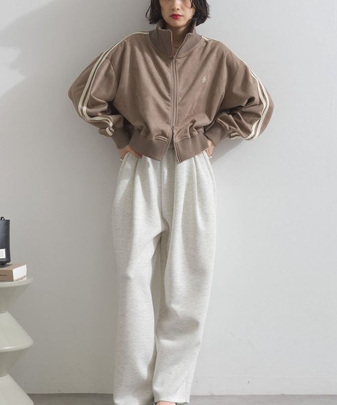 日本 ELENCARE DUE - 麂皮短絨休閒配色運動風夾克-卡其棕