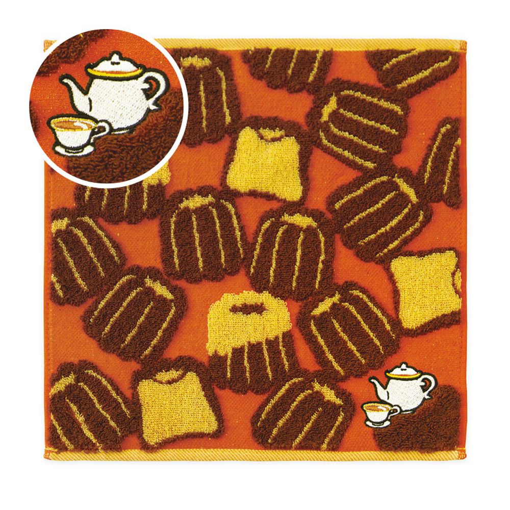 100%棉 日本製今治方巾/手帕-可麗露-棕橘 (23×23cm)