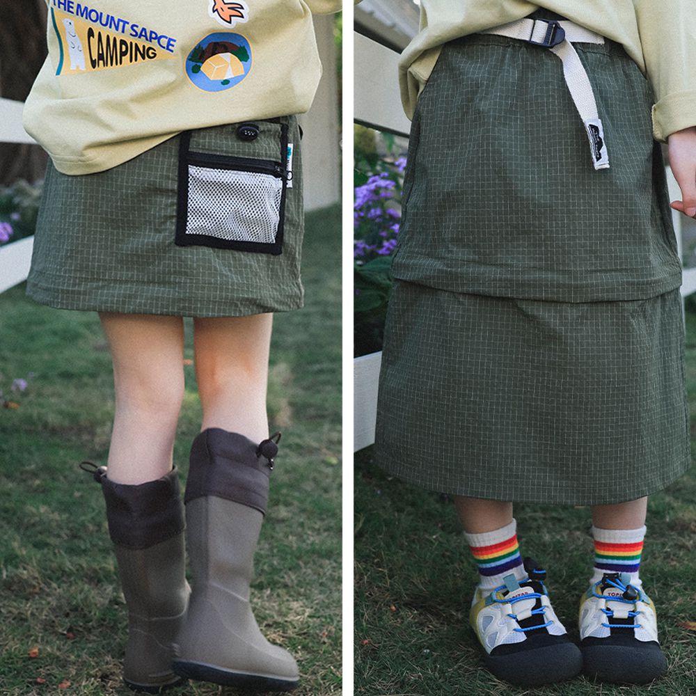 2WAY防潑水休閒長裙/短裙-綠色