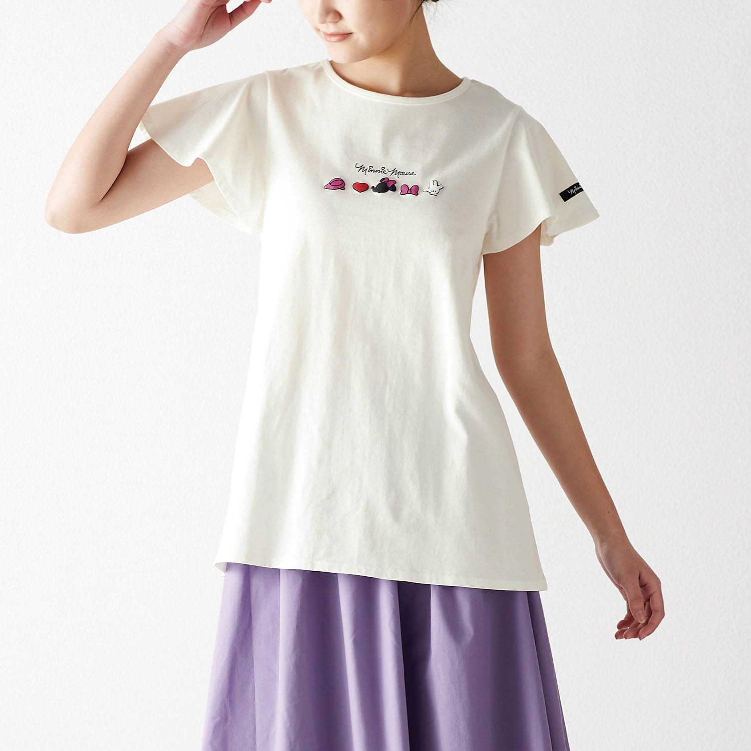 日本千趣會 - 迪士尼印花荷葉袖上衣(大人款)-米妮-白