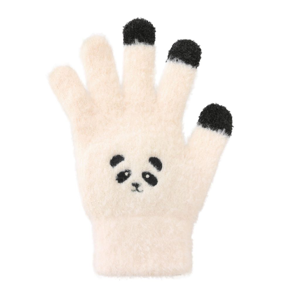 日本 TOMO - (大人)可觸控可愛動物毛絨保暖手套-熊貓-米白