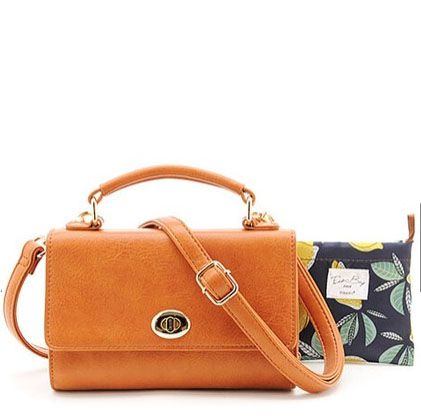 日本 FIRANO - 手提側背兩用小方包＋磁扣錢包＋檸檬折疊購物袋 三件組-GRAY