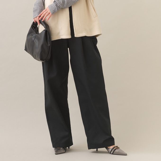 日本 OMNES - 率性感打褶後鬆緊高腰寬褲-象牙