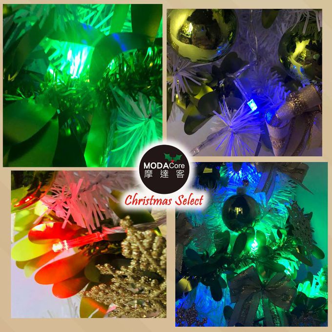 MODACore 摩達客 - 摩達客耶誕-2尺/2呎(60cm)特仕幸福型裝飾白色聖誕樹 (果綠金雪系全套飾品)+20燈LED燈插電式彩光*1/贈控制器/本島免運費