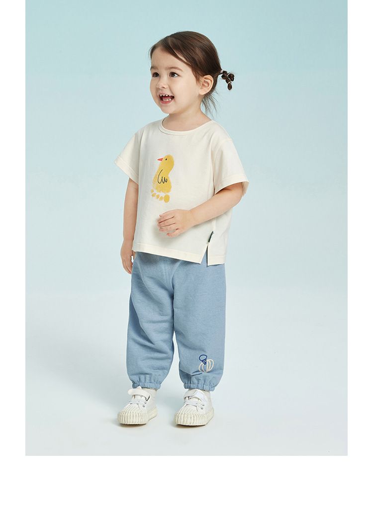 寬鬆束口防蚊褲/空調褲-兔子與小花-粉色