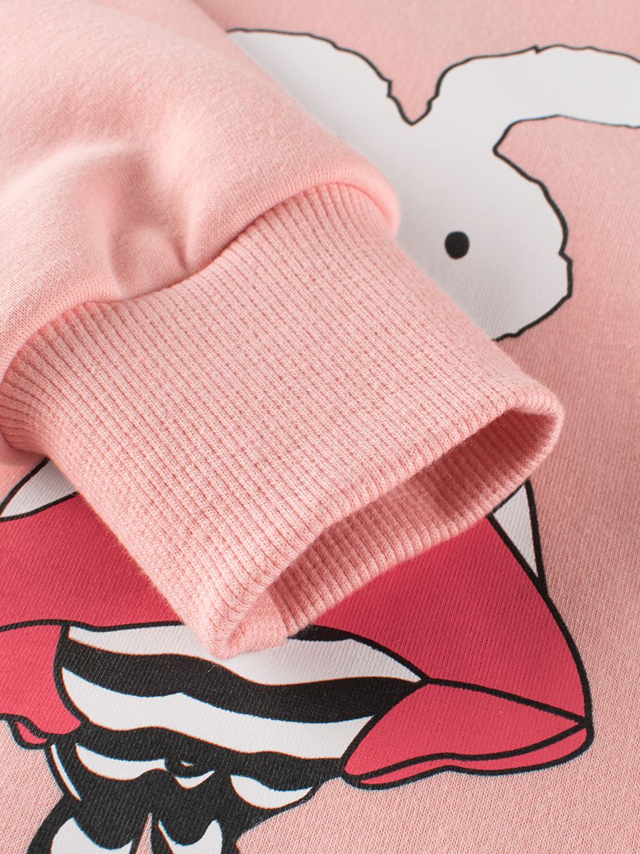 加絨圓領長袖上衣/大學T-氣質兔兔-粉色