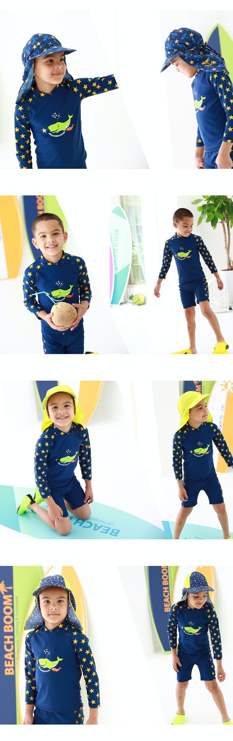 韓國 Beach Boom - UPF50+長袖泳裝/泳衣-噴水鯨魚