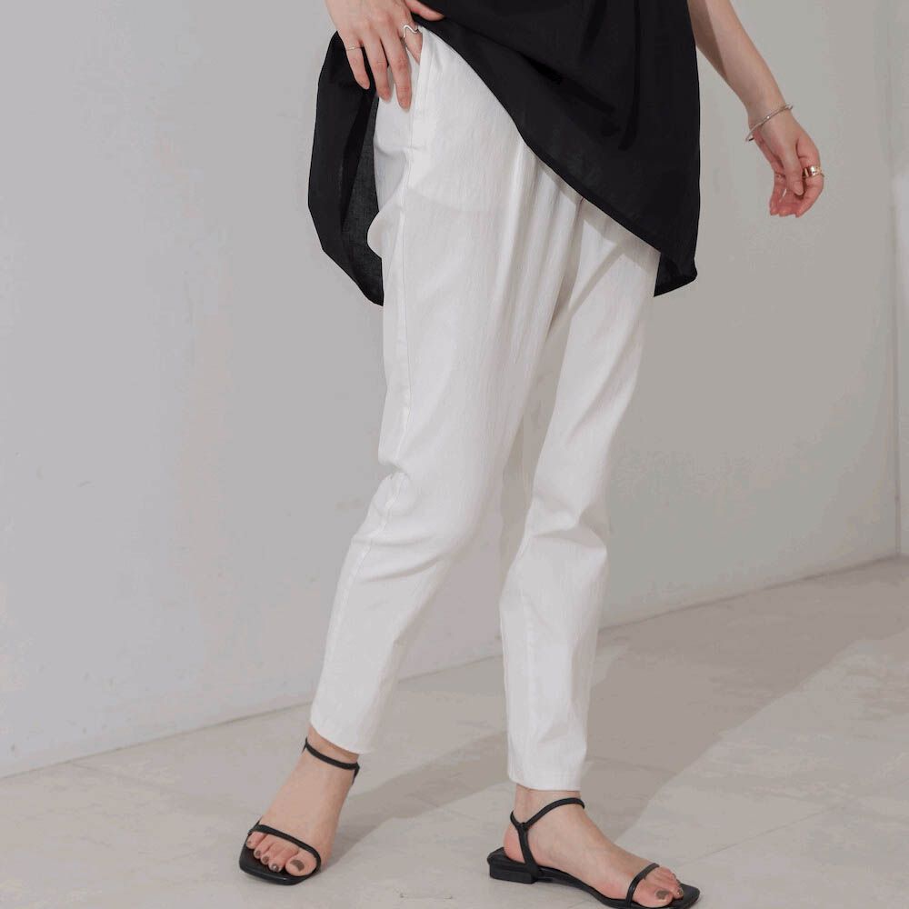 接觸冷感 UVcut定番美腳九分褲-白