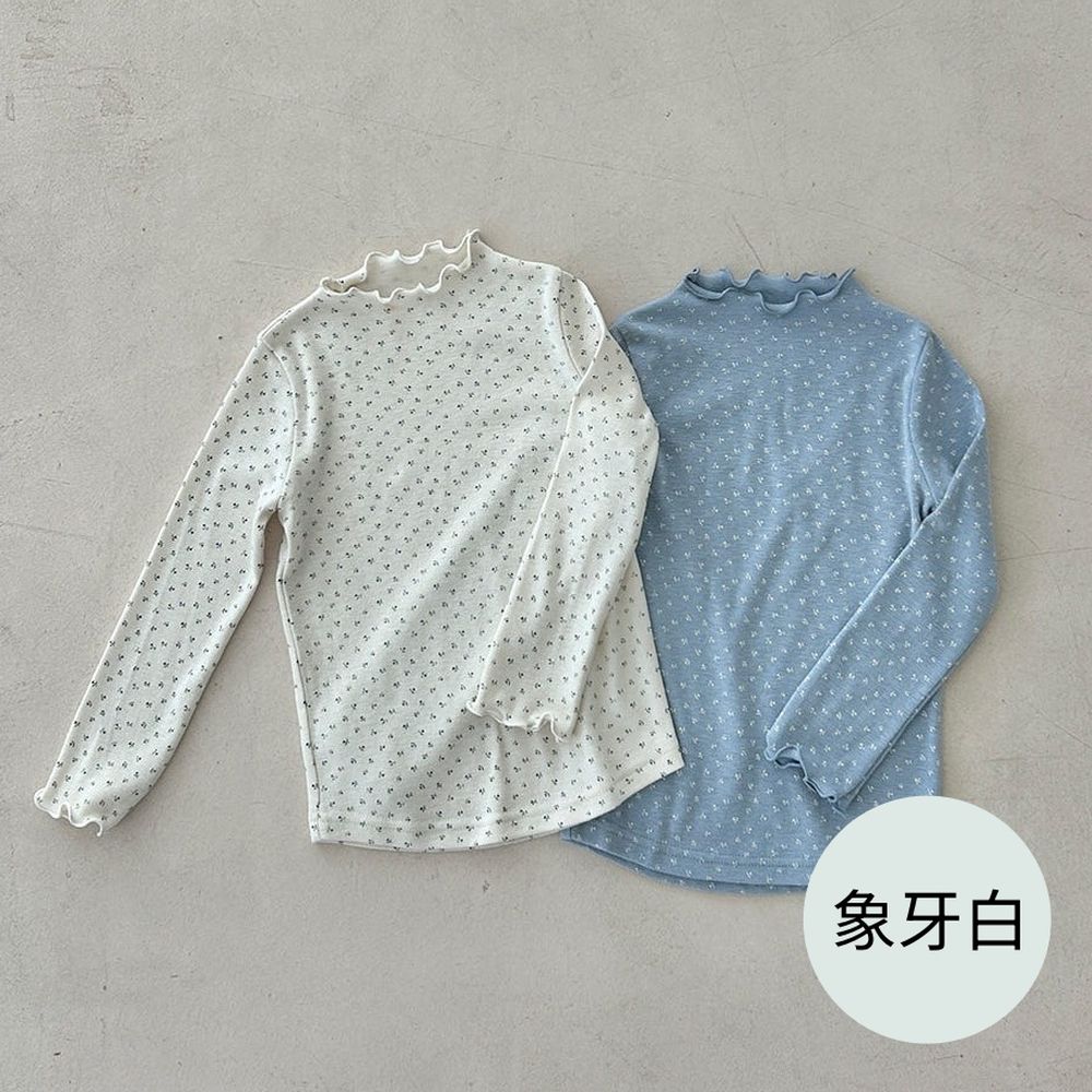 MILKPOWDER 清新小碎花木耳邊半領長袖上衣-象牙白