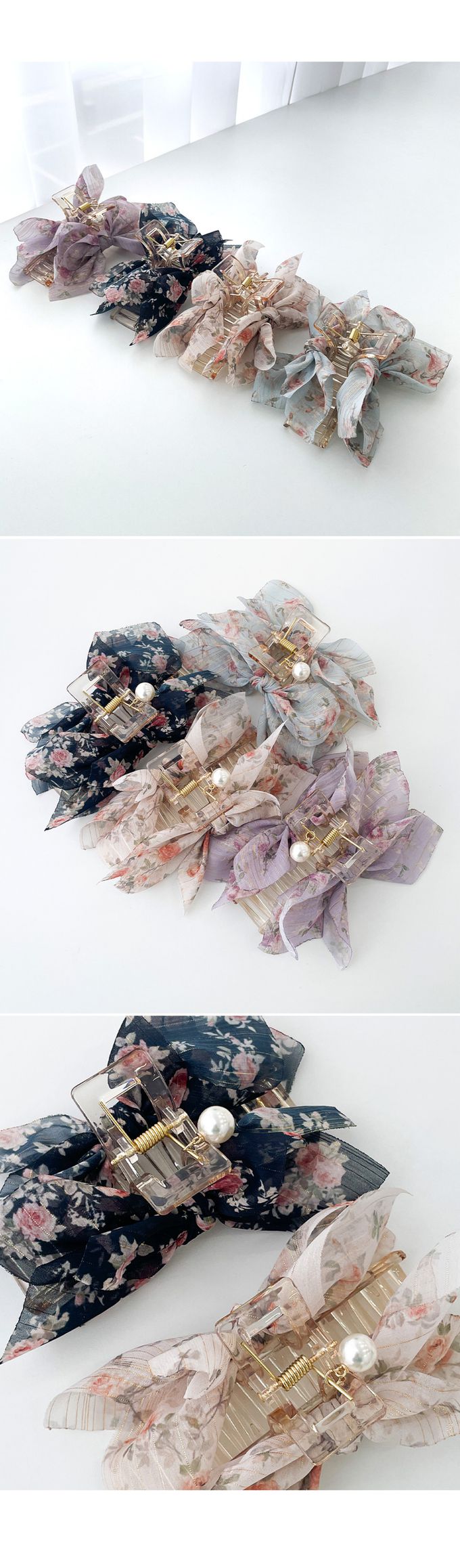 韓國 Soo&Soo - 正韓製浪漫花采蝶結髮夾/抓夾-天空藍