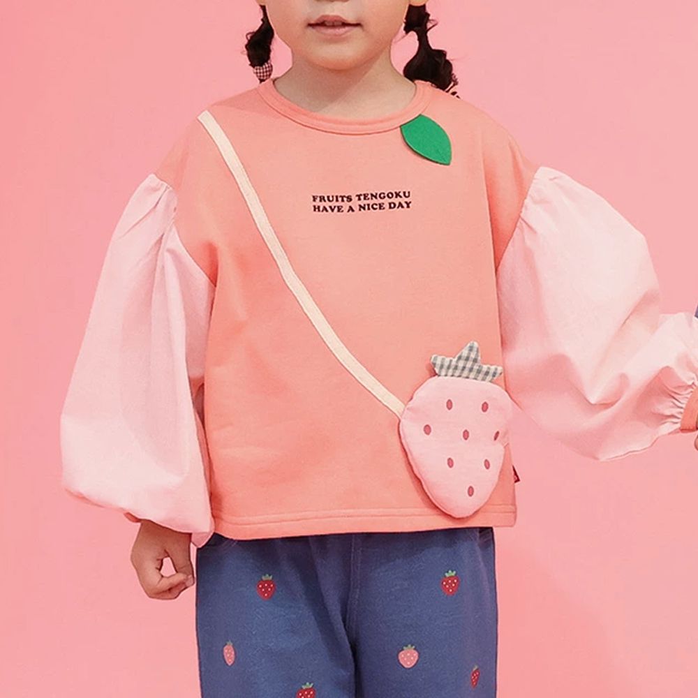水果樂園 小包造型澎澎長袖上衣-草莓-粉紅