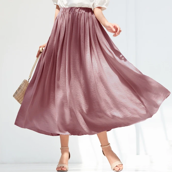 日本 BELLUNA - 柔軟微皺感飄逸長裙-黃