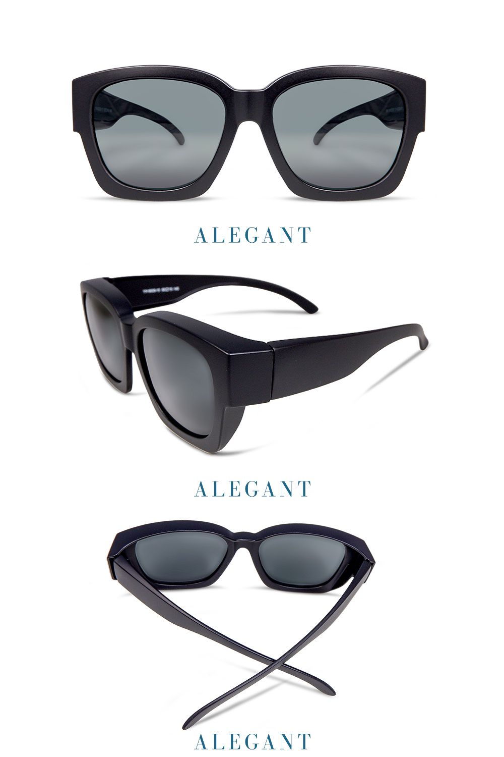 ALEGANT - 經典純黑色方框全罩式偏光墨鏡│外掛式UV400太陽眼鏡包覆套鏡│車用太陽眼鏡│近視可戴外掛寶麗來墨鏡