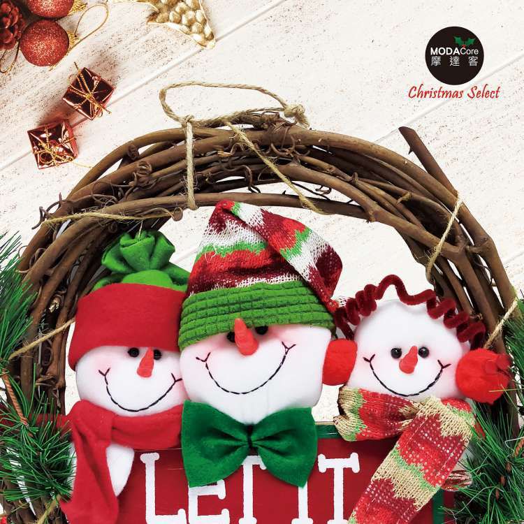 MODACore 摩達客 - 耶誕-13吋聖誕三雪人英文字樹藤花圈
