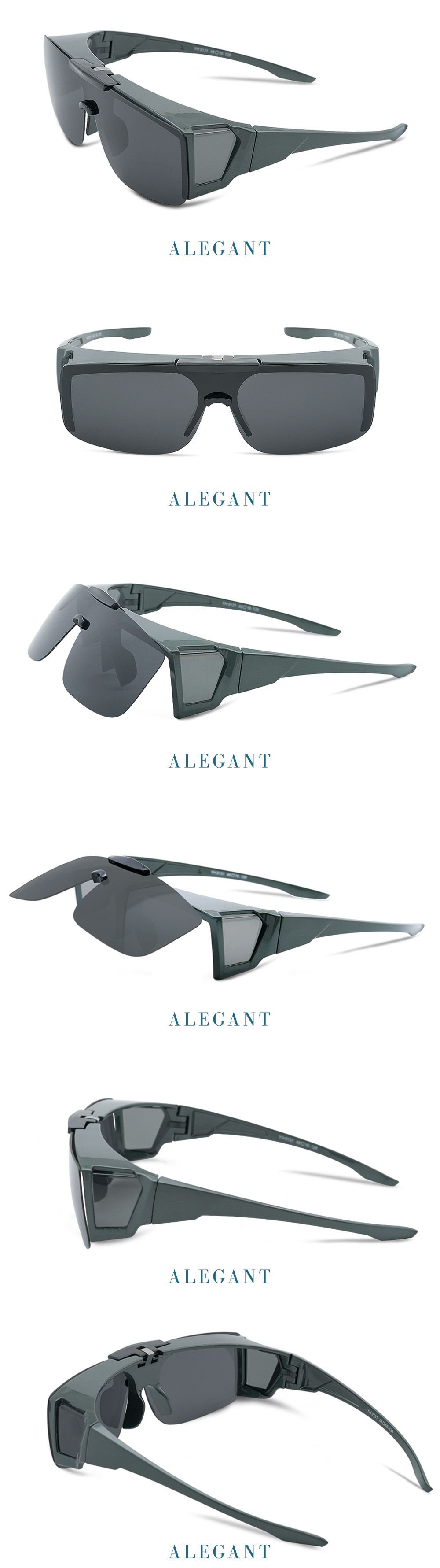 ALEGANT - 多功能可掀灰銘綠偏光墨鏡│MIT│掀蓋式│外掛式│上掀│全罩式│車用UV400太陽眼鏡戶外休閒套鏡