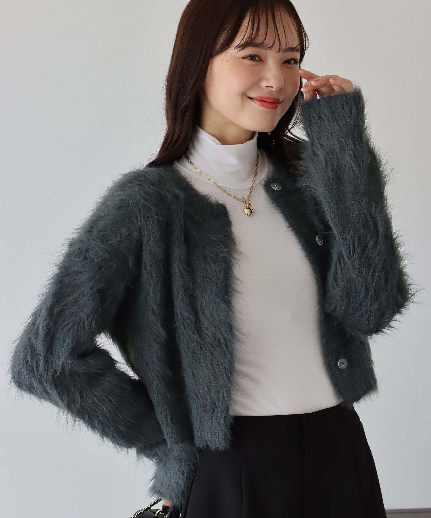 日本 BLUE EAST - 時尚毛絨感長袖外套-深灰