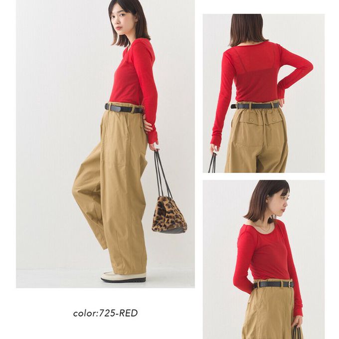 日本 OMNES - 大圓領優美透膚合身薄上衣-紅