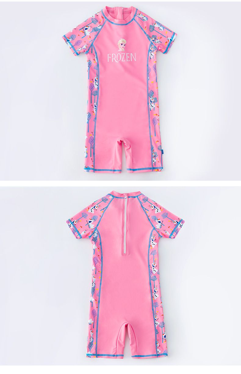 冰雪公主短袖連身泳裝-艾莎與雪寶-粉色