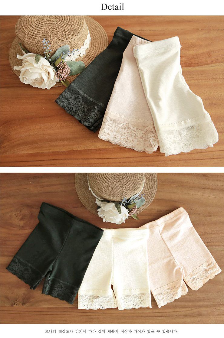 韓國 PuellaFLO - 蕾絲雕花5分內搭褲/安全褲-粉膚