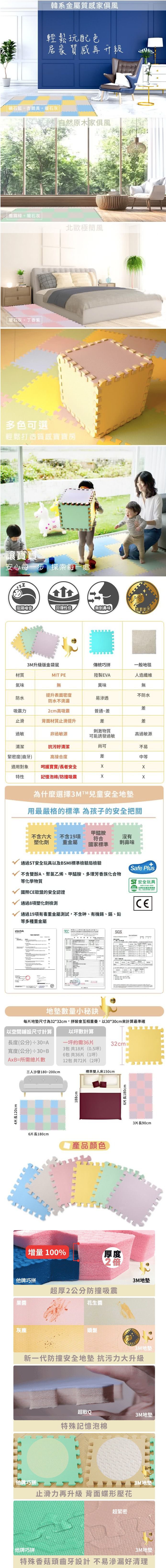 美國 3M - 新升級兒童安全防撞地墊-暖石灰 (大(61.5x61.5cm))-一入4片 (附20片收邊條)