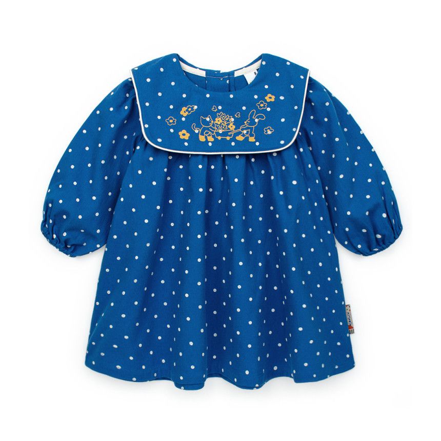 韓國Pimpollo - 動物印花圓點翻領洋裝-藍