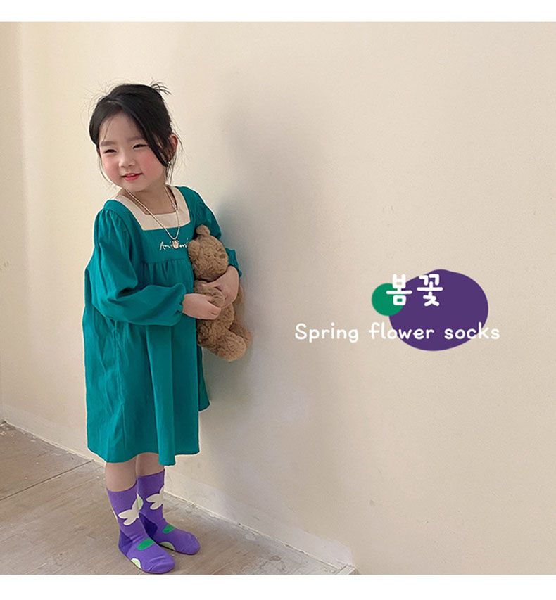 兒童中筒襪 (三入一組)-1085拼色款-女生款